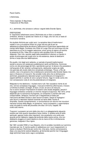 Paolo Coelho: L' alchimista. (Italian language, Bompiani.)